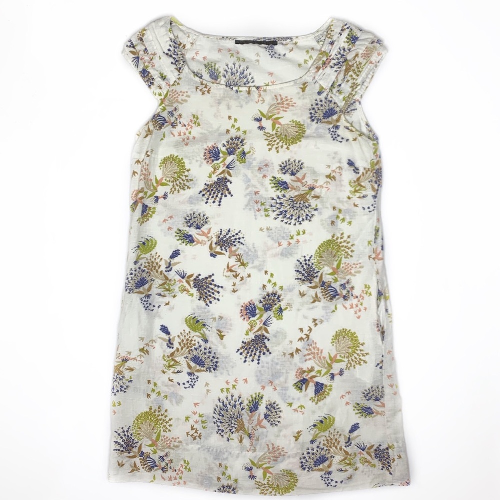 Zara Linen Dress w/ Pockets Floral/Bird Print S